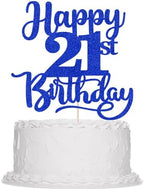 Sleyberoy Happy 21st Birthday Cake Topper-Twenty One Cake Topper，Glitter Hello 21，21 anniversary Cheers to 21 Years ，21 Fabulous Cake Decor (21th, Deep blue)