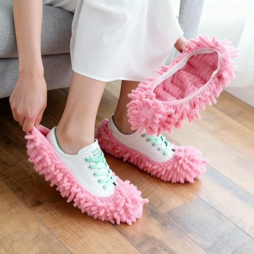 Reusable Microfiber Mop Slippers 2PCS for Floor Cleaning, Dust & Pet Hair Removal Slipper Covers, Washable Chenille Cleaning Shoes for Hardwood, Tile & Laminate Floors, MIX1