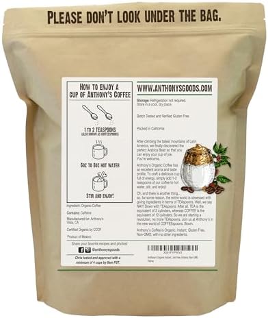 Anthony's Organic Instant Coffee,14oz, Ultra Fine Microground, Gluten Free, Arabica, Non GMO
