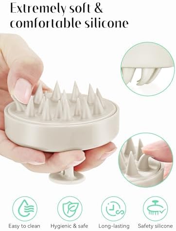 HEETA Scalp Massager Hair Growth, Soft Silicone Scalp Scrubber Shampoo Brush for Exfoliation, Dandruff Removal Head Massage Stress Relax, Wet & Dry Use for Thick Thin Curly Hair Care, Beige