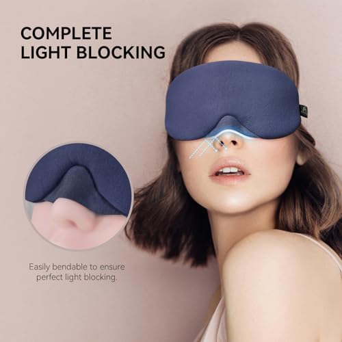 Mavogel Cotton Sleep Mask - 100% Handmade, Light Blocking Sleep Eye Mask with Updated Bending Nose Design, Soft Sleeping Mask for Women Men, for Sleep/Office/Naps, Includes Travel Pouch (Starry Blue)