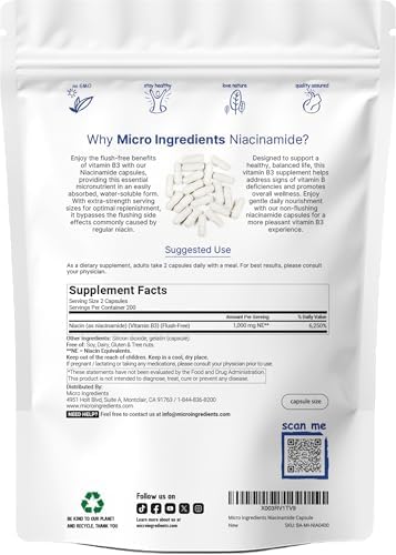 Vitamin B3 Niacinamide 500mg Per Capsule, 400 Capsules | 1,000mg Flush Free Niacin Per Serving, Essential B Vitamin Supplement | Non-GMO, Gluten Free