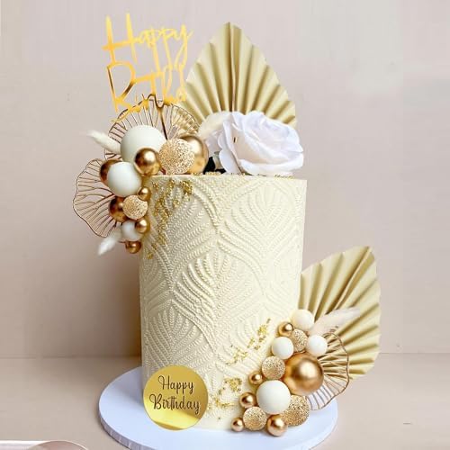 White Gold Balls Cake Toppers Balls Birthday Cake Decorations for Birthday Boho Wedding Baby Shower Party Decoration (White Gold)