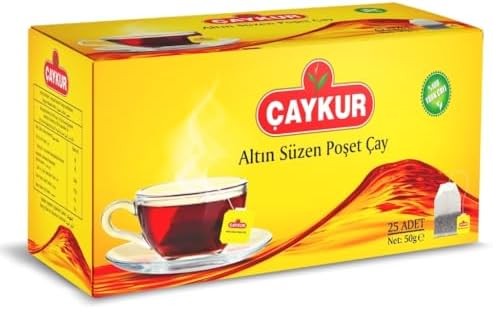 ÇAYKUR Black Tea Bags, Altın Suzen Turkish Tea, Individually Wrapped Cup Brew Bags, Bright Red Color, Best Turkish Loose-Leaf Flavor, 25 Tea Bags (50g / 1.76 oz)