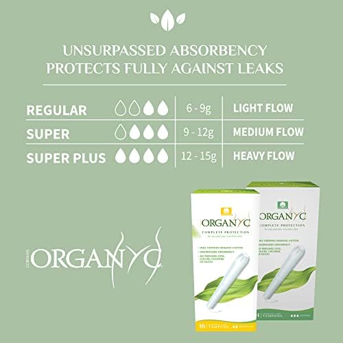 Organyc 100% Certified Organic Cotton Tampons - Cardboard Applicator, Free from Chlorine, Perfumes, Rayon, and Chemicals - Super, 14 Count