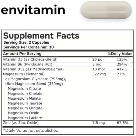 envitamin Ultra Magnesium Glycinate - 8 in 1 Formula with Methylated Vitamin B12, Vitamin D3 and B6.