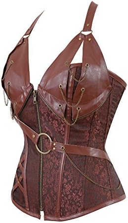 Grebrafan Plus Size Faux Leather Chain Steampunk Corset for Women