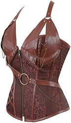 Grebrafan Plus Size Faux Leather Chain Steampunk Corset for Women