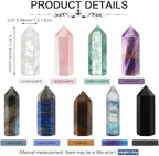 Junkin 9 Sets Healing Crystal Wand, Amethyst Rose Quartz Clear Quartz Tiger Eye Obsidian Fluorite Labradorite Lapis Lazuli for Meditation Crystal Therapy Reiki Supplies(Mixed Color,1.6-2 Inch)