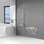 Folding Shower Seat & Chair Wall Mounted for Adults, Fold Down Shower Bench & Stool for Inside Shower, for Small Spaces, Foldable (Teak, Extra Large)