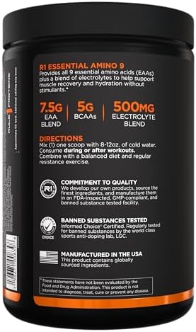 Rule 1 Proteins Essential Amino 9 – Recovery & Hydration Support with 7.5g of Essential Amino Acids + Electrolytes (30 Servings, Blue Razz Lemonade)