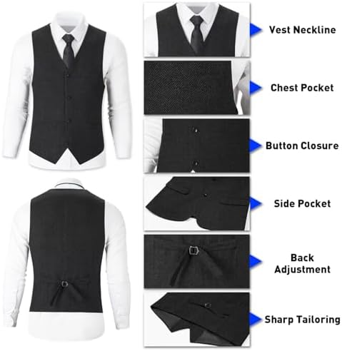 Retro Tweed Herringbone Suit for Men Slim Fit 3 Pieces Mens Suit Groom Dress Tuxedos Prom Suit Jacket Vest Pants