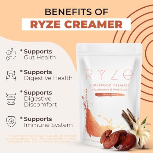 RYZE SUPERFOODS RYZE n Shine Bundle, USDA Organic Mushroom Medium Roast Coffee + Probiotic Coffee Creamer with 6 Adaptogenic Mushrooms for Better Energy, Focus, Digestion, Immunity, 30 + 30 Servings