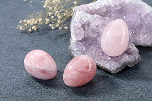 Jovivi Natural Rose Quartz Egg Sphere Sculpture Reiki Healing Crystal Gemstone Ball Divination Figurine with Acrylic Stand for Home Decoration