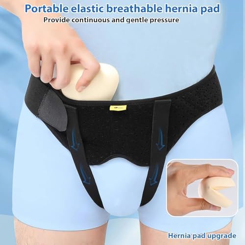 TENB Inguinal Hernia Belt for Men Support Hernias Truss for Single/Double Post-Surgical Adjustable Waist Strap with 2 Removable Compression Pads Breathable Material (Large)