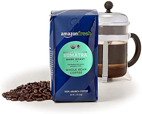 Amazon Fresh Organic Fair Trade Sumatra Whole Bean Coffee, Dark Roast, 12 Ounce