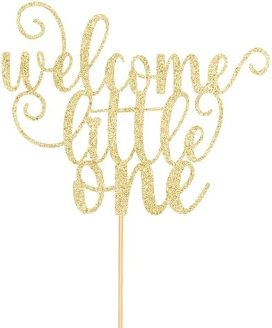 Welcome little one Cake Topper，Baby Birthday Party Cake Toppers Decorations,Baby Gender Reveal Decorations/Party Dinner Party Decorations Supplies（ Golden）