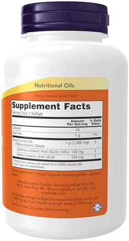 NOW Foods Supplements, Black Currant Oil 1000 mg Double Strength with 140mg of GLA (Gamma-Linolenic Acid), 100 Softgels