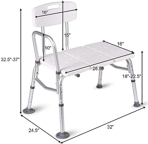 HEALTHLINE Heavy Duty Bariatric Tub Transfer Bench 400 lbs, Adjustable Tub Transfer Bench Medical Bath Shower Bench with Back and Non-Slip Seat, Gray