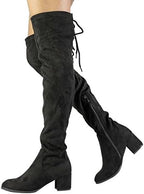 DREAM PAIRS Women's Laurence Over The Knee Thigh High Chunky Heel Boots Long Stretch Sexy Fall Boots