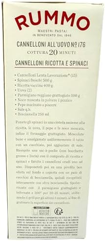 Rummo Cannelloni Pasta 8.82 oz. (250g) Manicotti Shells - Large Pasta Tubes - Manicotti Shells for Stuffing - Canelones Para Rellenar - Cannelloni Tubes - Paccheri - Bronze Cut - Slow Dried