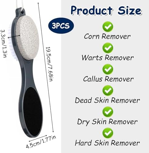 Foot File Callus Remover, 3 Pcs 4 in 1 Foot Brush Dead Skin Remover for Feet withFoot Scrubber, Pumice Stone, FootRasp and Sand Paper for Home Feet Care