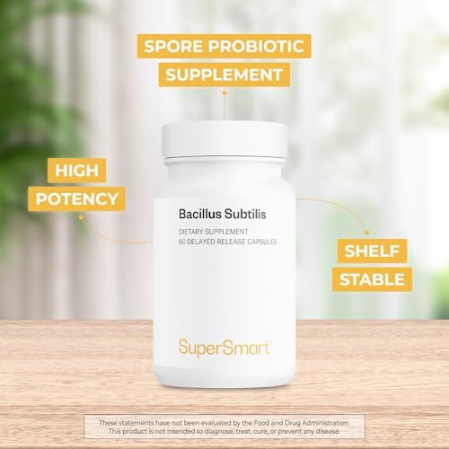 Supersmart - Bacillus Subtilis 3 Billion CFU per Day (High Potency) - Spore Probiotic Supplement | Non-GMO & Gluten Free - 60 DR Capsules