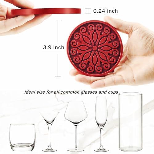 Silicone Coasters for Drinks,Resistant Reusable Drink Coasters-Great Gift for Birthday, Housewarming,Room Decor,Holiday Party (2-Red)