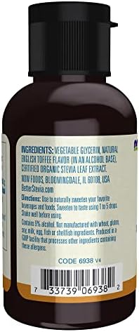NOW Foods, Better Stevia, Liquid Zero-Calorie Sweetener, English Toffee, Low Glycemic Impact, Kosher, 2-Ounce