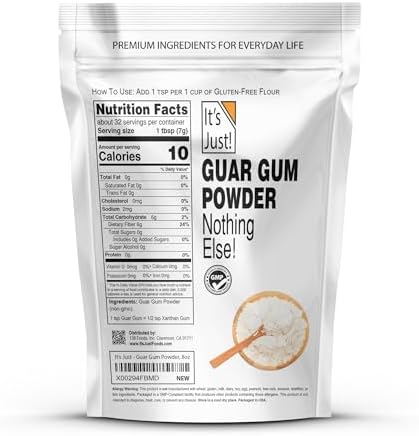 It's Just - Guar Gum, Gluten-Free, Non-GMO, Plant-Based Thickener & Binder, Thickens Cold Items, Keto Baking, Substitute Xanthan Gum, 8oz