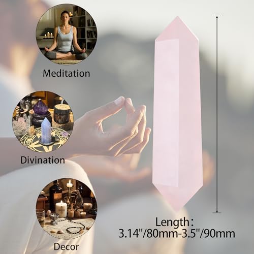YATOJUZI 3.5" Rose Quartz Healing Crystals Wand Natural Crystals and Healing Stones Large Hexagonal Rose Quartz Crystal Points for Meditation Divination Reiki Energy Balancing 1PCS