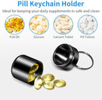 Pill Keychain Holder - 2pcs Small Pill Box Waterproof Pills Fob Organizer Portable Ring Holder Keychain for Purse (Black+Gray)