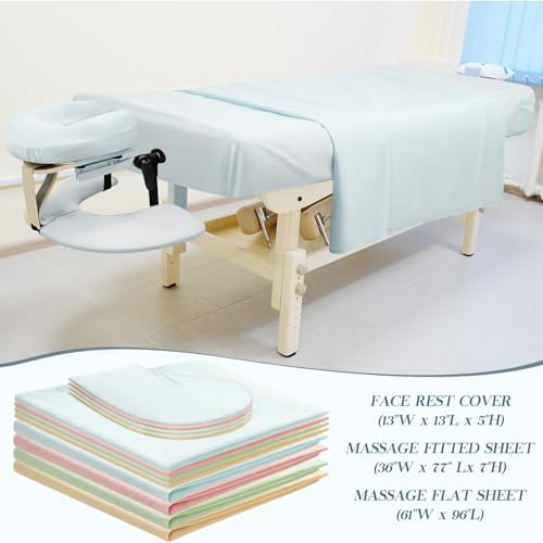 VitalCozy 24 Pcs 8 Sets Massage Table Sheets Set Include Massage Bed Sheets Massage Bed Cover Massage Face Rest Cover Spa Bed Cover Washable Massage Fitted Sheet for Hair Salon Spa (Light Color)