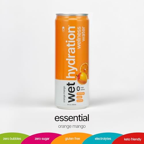 Wet Hydration - Functional Hydration Beverage - Flavored Water, Sugar-Free, Gluten-Free, No Artificial Ingredients (Orange Mango Ginger Turmeric)