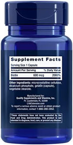 Life Extension Biotin 600 mcg Vitamin B7 Support Supplement for Beautiful Hair, Nails & Beyond – Gluten-Free, Non-GMO - 100 Capsules