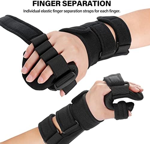 Stroke Resting Hand Splint Right&Left Resting Hand Splint with Finger Separator Functional Night Immobilizer Wrist Finger Brace for Carpel Tunnel Pain,Sprain Fracture,Tendonitis (Left,Black)