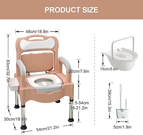 Bedside Commodes, 16" Toilet Chair Seat with Handles, Adjustable Mobile Portable Toilets, Anti-Slip and Anti-Rollover, Adult Potty Chair Load 660 Lb for Seniors Disabilities Elderly & Others