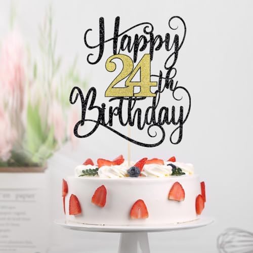 happy 24th birthday cake topper， 24 birthday party cake decorations