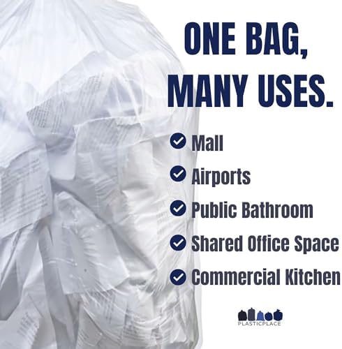 Plasticplace W55HDC1 55-60 gallon Trash Bags │ 12 Microns │ Clear High Density Garbage Can Liners │ 36” x 60” (200Count)