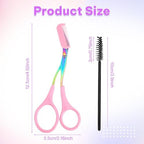 Eyebrow Scissors with Comb and Brush Non Slip Eyebrow Trimmer Scissor for Women Men 2 in 1 Professional Eyebrows Trimmer (Pink)