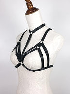 Womens Sexy Cupless Harness Halter Strappy Body Caged Bra, Black, One Size
