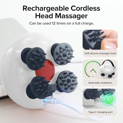 Scalp Massager, Head Massager Scalp with Tangle-Resistant Design, Portable Head Massager, Hair Massagers with 12 Massage Heads, 3 Modes, Mothers Day Gifts, Father's Day Gifts for Mom, Dad