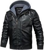 WULFUL Men's Leather Jackets, Faux Leather Jacket for Men Lapel Zip-Up Slim Fit Coat