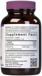 Bluebonnet Vitamin K1 100 mcg Supports Bone Health - Phylloquinone Crystalline Vitamin K Supplement - Non-GMO, Kosher Certified, Gluten-Free, Dairy-Free - 100 Vegan Caplets