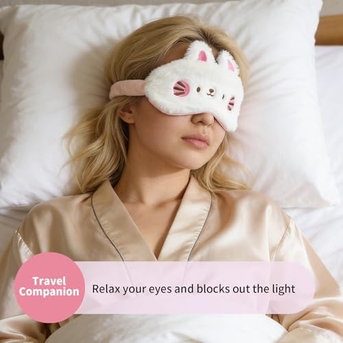 PERFECTSIGHT Sleep Eye Masks, Cute Sleep Eye Cover Lightweight Adjustable Eyeshade Mask Cover for Women Men Sleep Travel Nap, Bunny