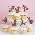 36Pcs Happy Donkey Cupcake Toppers Glitter Brown Donkeys Cupcake Picks for Farmyard Animal Baby Shower Donkey Themed Kids Boys Girls Birthday Party Cupcake Cake Decorations
