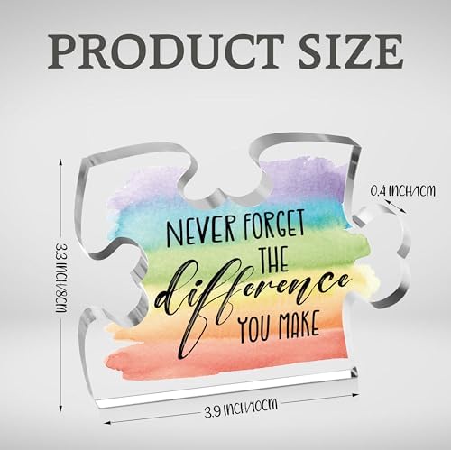 Thank You Gifts for Coworker Employee, Engraved Acrylic Block Heart Puzzle with Gift Box, Never Forget The Difference You Make Sign, Going Away Gift, 3.9 x 3.3 Inch Engraved Acrylic Keepsakes - PT14