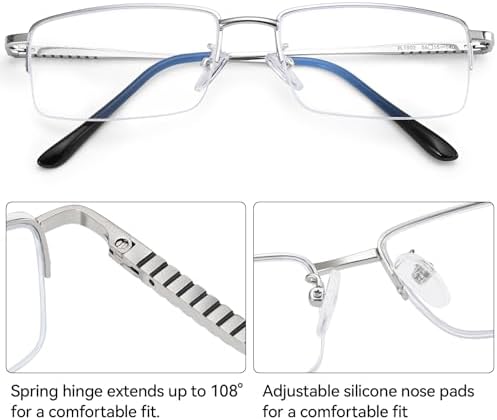 Dollger Rectangle Blue Light Glasses for Men Metal Anti Bluelight Blocking Glasses for Computer Fashion Eyeglasses Small Half