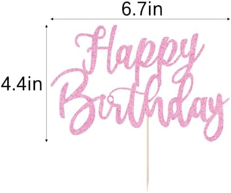 Handmade Glitter happy birthday Cake Topper, Happy Birthday Cake Bunting Decor,Birthday Party Decoration Supplies (pink)