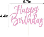 Handmade Glitter happy birthday Cake Topper, Happy Birthday Cake Bunting Decor,Birthday Party Decoration Supplies (pink)